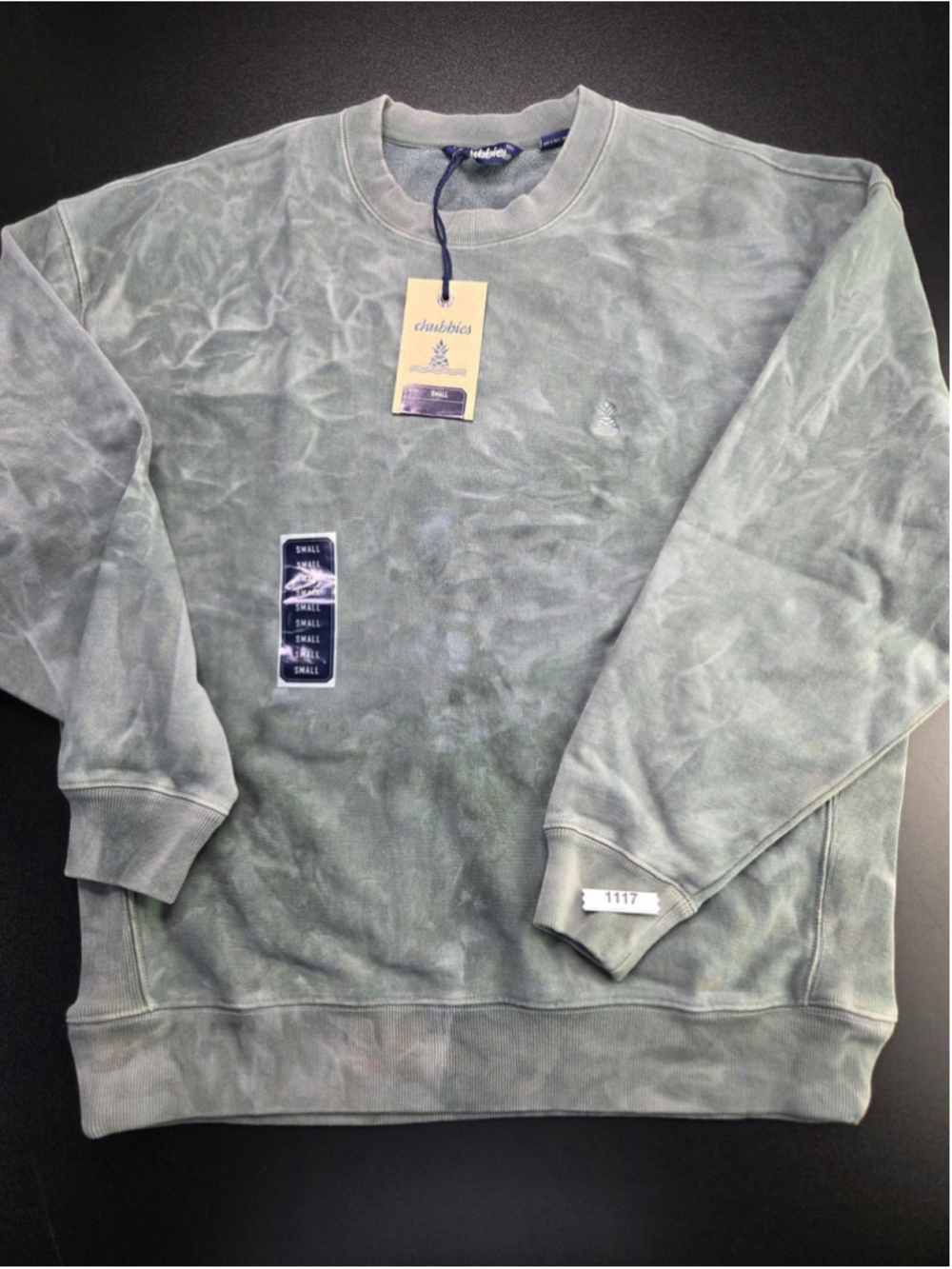 Chubbies Tie-Dye Crewneck Sweatshirt Small Green Garment Dyed NWT #1117